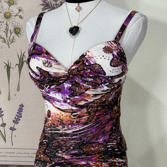 90s Y2k Cache Beaded Satin Tie Back Mermaid Formal Dress Sexy Party McBling 2 - Picture 4 of 15